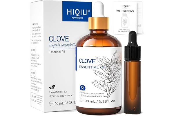 HIQILI Huile Essentielle Clou de Girofle,100% Pure Naturelle pour Dentaire,Spray,Diffuseur,DIY - 100ml