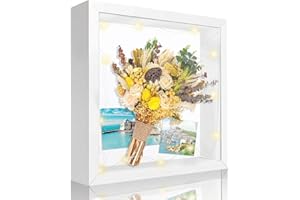 HSDSH 3D Bilderrahmen zum Befüllen, Bilderrahmen Tief 22x22 cm für Objekt bis 3cm Objektrahmen Weiß mit bruchsicherem Acrylglas 3D Rahmen für Objekte, Blumen, oder Erinnerungsstücke mit 3M Led Lichterkette