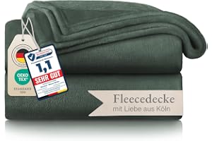 Blumtal fleecefilt 150 x 200 – Oeko-Tex certifierad grön pläd, pläd för soffa, kokong pläd – tjock fleecefilt, fluffig, mjuk