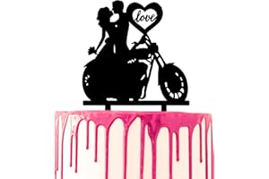 CARISPIBET Decoración para tarta de boda, motocicleta, novio y novia, corazón con texto en inglés "Marriage Cake Siluet", acrílico, decoración