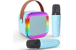 Jsdoin Karaoke Machine 2 Microphones, Portable Karaoke Machine with LED Light, Birthday Presents Microphone for Kids Families Birthday Party Gifts (Blue)