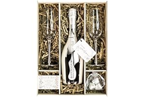SPARKLEWARE Bottega White Gold Sparkling Wine 75cl Gift Set Hamper With 2 Metallic Silver Champagne Flutes, Chocolates And Gift Box - Thank You Gift For Him and Her (Metallic Stems)