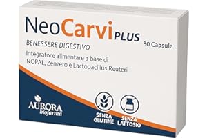 Aurora Biofarma Neocarvi Plus - Integratore Alimentare per la Normale Funzione Digestiva e Azione Antinausea - A Base di Nopal, Zenzero e Lactobacillus Reuteri - 30 Capsule