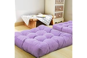 HIGOGOGO Floor Pillow, Square Meditation Pillow for Seating on Floor Solid Thick Tufted Seat Cushion Meditation Cushion for Yoga Living Room Sofa Balcony Outdoor（Purple,55x55cm