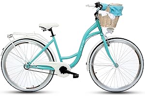 Goetze Style Vintage Retro Citybike - Bicicleta de ciudad para mujer, ruedas de aluminio de 28 pulgadas, 1 marcha, 3 velocidades, velocidad única, baja, freno de contrapedal, cesta con funda gratis