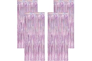 Rusudiy 4X Lametta Rose Pastel 1m x 2,5m, Tenture à Franges Métalliques, Fond Photo Fête, Décoration Anniversaire Fille, Thème Princesse Licorne, Baby Shower Rose, Sweet 16, Photobooth Brillant Party