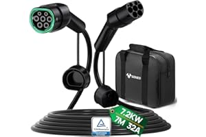 GONEO Type 2 Charging Cable 7.2kW 32A 7M 1-Phase Mode 3 Type 2 to Type 2 Electric Vehicle Car Plug-in Hybrid Fast Charging Cable for Model S/X/Y/3 ID.3-5 E-Tron e-208 Zoe With Portable Bag