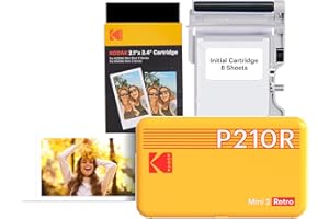 KODAK Mini 2 Retro 4PASS Portable Photo Printer (2.1x3.4 inches) Initial 8 Sheets + 60 Sheets Pack Bundle, Yellow