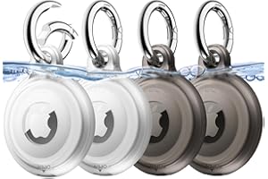 JETech Lot de 4 Coque Étanche pour AirTag avec Porte-Clés, Corps Complète Étui Housse de Air Tag Anti-Rayures Porte-Clefs Support pour Enfants, Collier pour Animal (Noir/Noir/Clair/Clair)