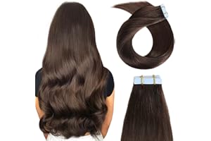 Yilite Tape-in Hair Extensions - Darkest Brown, 20 Inch, 20pcs, 50g/pack, Invisible, Straight, Seamless, Skin Weft, Remy, Real Human Hair