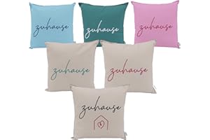 CB Home & Style Outdoor Garten Kissen Wasserabweisend 45x45cm mit Füllung Schriftzug Zuhause (Zuhause - beige/schwarz/pink)
