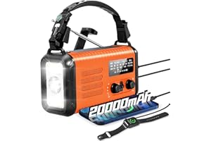 HANDSIDER Emergency Wind Up Radio, 20000mAh Solar Radio, Hand Crank Radio with AM/FM/NOAA, Portable Radios with Flashlight & Reading Lamp, Earphone Jack, SOS Alarm, Phone Charger for Indoor Outdoor (Orange)