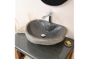50 cm rundes Naturstein Waschbecken in grau mit Hahnloch von WOHNFREUDEN - Mit Unikatauswahl
