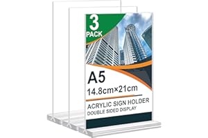 Arrobust Tischaufsteller A5, 3 Stück Preisschilder Aufsteller Tischständer Doppelseitiger Vertikaler Acryl T-Ständer für Fotorahmen, Heim, Büro, Speisekarte, Einzelhandel, Messe (A5-3pack)