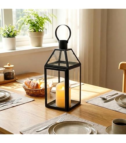 LANTERNA VETRO BASE IN LEGNO 33CM - CANDELE