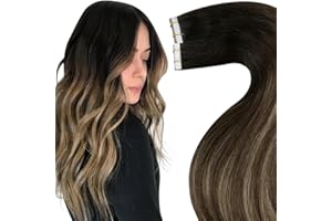 LaaVoo Extension Biadesive Capelli Veri 50g 45cm Capelli Lisci Extension Adesive Colore 1B Nero Fading to 4 Marrone Balayage 27 Biondo Miele Human Hair 20pcs Extension Tape in Capelli Veri Extension