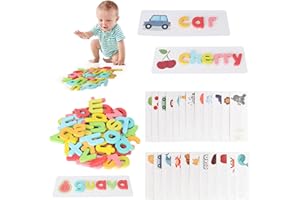 DYMHQ Buchstaben Kinderspielzeug Steckpuzzle Einschulung - Holz Montessori Spielzeug ab 3-8 Jahre/Rechtschreibung Lernspielzeug Alphabet-Karte/Rechtschreibspiele Spielzeug für Junge Mädchen