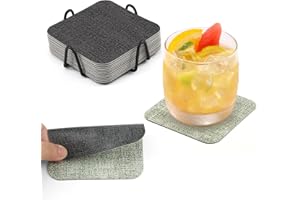 Chitomars Sottobicchieri in Ecopelle, Doppia Faccia Antiscivolo Sottobicchiere Lavabili Sottobicchieri in Vinile Set per Birra Bottiglie, Boccali, Tazze per Caffè (Grigio Verde, Set di 12)