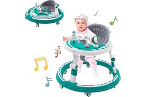 Forroby 3 in 1 Baby Walker,Height Adjustable,Multifunctional Foldable Kids Push Walker Sit and Stand with 360° Quiet Wheels,Dinner Tray and Game Play Center(with Music), Gift for Girls Boys 6 Months+