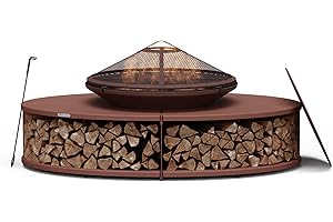 blumfeldt Ebeko Brasero Exterior - 3 en 1: Brasero, Parrilla & Mesa, Acero Duradero, Incluye Protector de Chispas, Atizador, Almacenamiento de Troncos & Funda Impermeable, Ideal para Jardín & Patio
