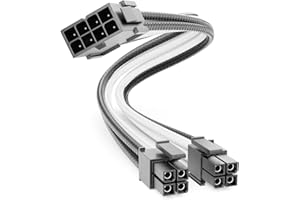 deleyCON 4+4-Pin EPS Procesor CPU Kabel Zasilający Przedłużacz 30cm - 18 AWG PSU Płyta Główna PC Zasilacz Komputerowy Nylon Męski do Żeńskiego - Czarno-Biały