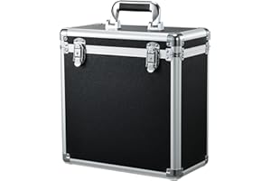 Tayqwiheva Caja para Vinilos Almacenamiento Transporte con Bolsillo de Malla Cierre Capacidad 45 Discos para Coleccionistas Negro