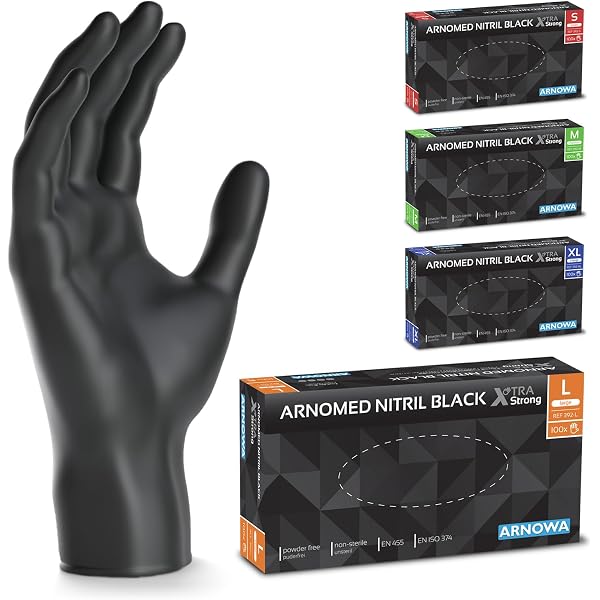 Gants Jetables Nitrile Noir Gebol - Lot De 100, Sans Latex Ni Poudre, Taille XL, Résistants à La Déchirure