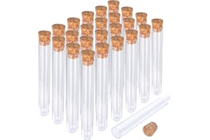 HNYYZL 25Pcs Clear Plastic Test Tubes with Cork Stoppers, 15x100mm 10ml, Good Seal for Jewelry Seed Beads Powder Spice Liquid Storage, Lab Use or Decoration