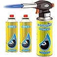 Top Home Solutions® Blow Torch Butane Gas Bottles – Auto Ignition Kitchen Blow Torch Refillable Flamethrower, Soldering Torch Lighter for Camping, Cooking, Kitchen & BBQ (Blow Torch + 2 Gas)