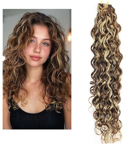 Hair2heart Tape Extensions Echthaar Gewellt – 40 Strähnen à 2.5g, 60 Cm, Farbe 8/03 Hellblond