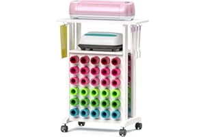 Crafit organizzatore stoccaggio compatible with Cricut, carrello stoccaggio artigianato rotolante con 30 portarotoli vinile postazione lavoro organizzazione tavolo per stanza artigianato casa