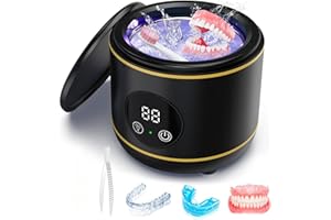 Padonco Ultrasonic Retainer Cleaner, 45kHz Ultrasonic Denture Cleaner Machine with UV-Light, Portable Ultrasonic Cleaner for Aligner, Mouthguard