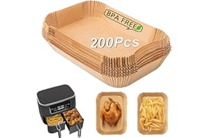Joyes 200 Pcs Food Grade Parchment Paper Liners for Dual Zone Air Fryer, Air Fryer Liners for Baskets, Air Fryer Accessories for AF300UK/AF400UK Ninja Foodi, Tower, 7.6L-10L Dual Zone