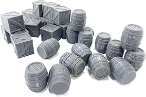 LM3D 15 fusti e 15 scatole - Scenografia per Wargames e Miniature Fantasy 28 mm/32 mm - Stampato in 3D