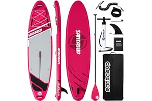 Santasup Stand Up Paddle Planche de Surf Sup Gonflable Complet Accessoires Paddle Gonflable Pagaie Réglable, Pompe, Tapis Antidérapant, pour Adultes Pompe, Sac à Dos de Voyage ISUP