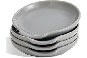 Swuut Ceramic Spoon Rest Set of 4,Spoon Holder for Spatula,Tongs,Gadgets,Coffee Spoon,Spoon Cradle for Stove Top,Kitchen Counter(Geryx4pcs)