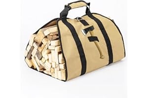 SIGANDG Bolsa de Transporte para Leña de Tela Oxford,Bolsa de leña para Chimenea,Bolsa de Leña Almacenamiento Plegable,Accesorios para Estufa,para Interior y Exterior,Camping,Playa,Hoguera (Caqui)