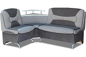 Rodnik Eckbank Arabika Essecke Sitzbank Grau-Hellgrau mit Ablage und Stauraum gepolstert