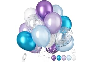 Biapian Frozen Balloons, 20 Pcs Blue Purple Balloons, 12 Inch Metallic Blue Purple Latex Balloon Silver Snowflake Confetti Balloon for Girls Frozen Snowflake Ice Snow Theme Birthday Party Decoration