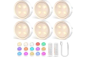 Onumii Lampe LED Rechargeable Cuisine Sans Fil Lumiere Sous Meuble Placard Eclairage Spot Led avec Telecommande USB Pile Armoire Light 12 Color Dimmable éclairage Spécial Lumière (6pcs Blanc)