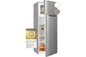 Exquisit Kühl- und Gefrierkombination KGC270-45-040E inoxlook | 206 l Volumen | Kühl-Gefrier-Kombination Türanschlag wechselbar | Kühlgefrierkombination freistehend