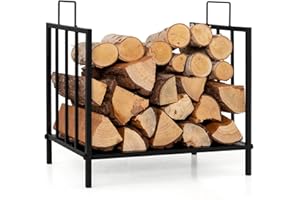 GOPLUS Soporte para Leña con Asa, Porta Leña, Capacidad 50 kg, Aspecto Elegante para Interior Exterior 46 x 31 x 46 cm