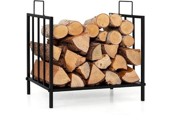 GOPLUS Range Bûches Cheminée avec Poignée, Porte Bûches, Charge 50 kg, Apparence Élégant pour Intérieur Extérieur 46 x 31 x 46 cm