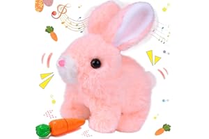 DAMIGHT Hüpfendes Kaninchen Spielzeug, Interaktives Kaninchen Haustier Spielzeug, Elektronisches Plüschhase mit Geräusche Macht, Dessen Ohren und Nase Sich Bewegen, Plüschhase für Ostern Geschenke(Rosa)