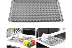 KitchenRaku Upgrade Dish Drying Mat, Silicone Draining Board Mat, Heat Resistant Dish Draining Mat for Kitchen,Non-Slip Silicone Trivet,Table Mat,Pot Holder,Placemat,Spoon Rest, Coaster