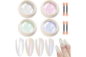 SALEEPENDENT 4 Colori Polvere per Unghie Cromata, Polvere per Nail Art Effetto Specchio, Pigmenti Cromati per Nail Art.
