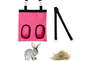 HILEYU Hasen-Futterstation Heutaschen Kaninchen-Heu-Futtertasche Heutasche zum Aufhängen Meerschweinchen Heutasche hängender Futtersack für Kleintiere (pink)
