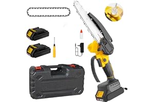 HIGOOM 8-Inch Mini Chainsaw,Cordless Chainsaw,Light Weight Battery-Powered,with 2 Chains and Two high-Capacity Batteries,with Safety Lock and Brushless Motor for Pruning Trees and Cutting Wood