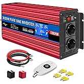 ETREPOW Voltage Converter 3000 W 24 V to 230 V Pure Sine Wave Inverter with 2 EU Sockets and a 2.1 A USB, Wireless Remote Con