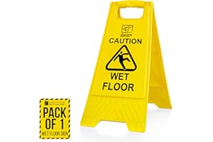 TDBS THE DUSTPAN AND BRUSH STORE Pack of 1 Wet Floor Sign With “Caution Wet Floor” Imprint on Bright Yellow Portable and Durable A-Frame Safety Cone (1)